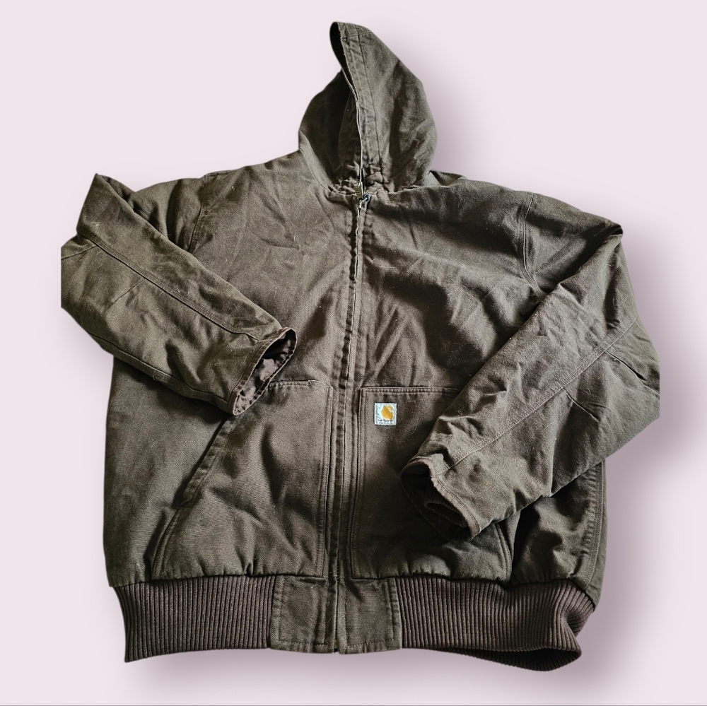 Carhartt J 130-M 14806 Hooded Cotton Work Wear Chocolate Brown Jacket 2XL Tall